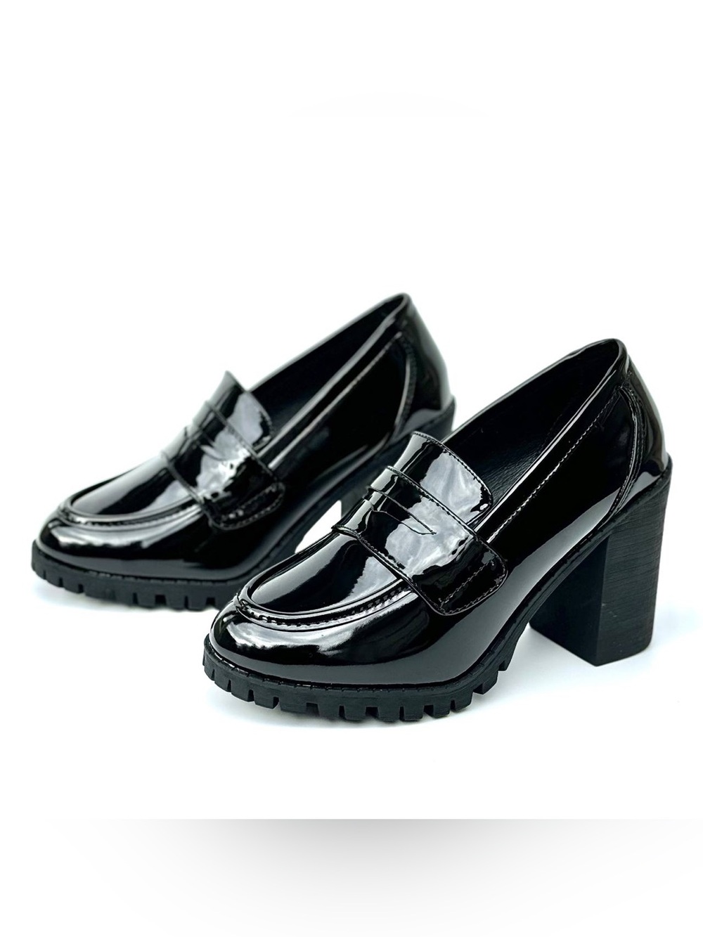 Black Patent Chunky-Heel Loafers for Women - Picture 9 of 10